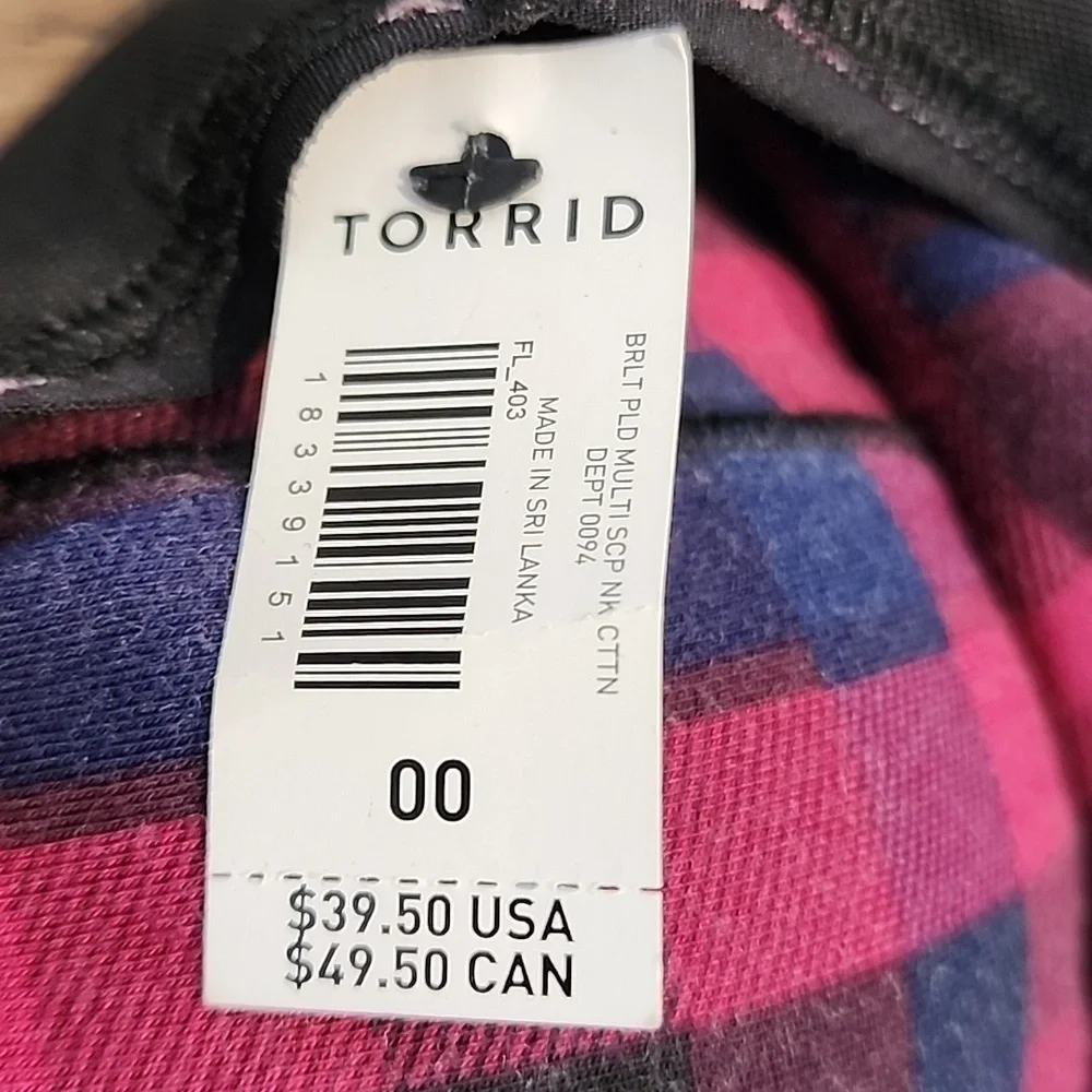Torrid - Unlined Cotton Seamed Scoop Bralette in Multi Block Plaid Black - Picture 5 of 11